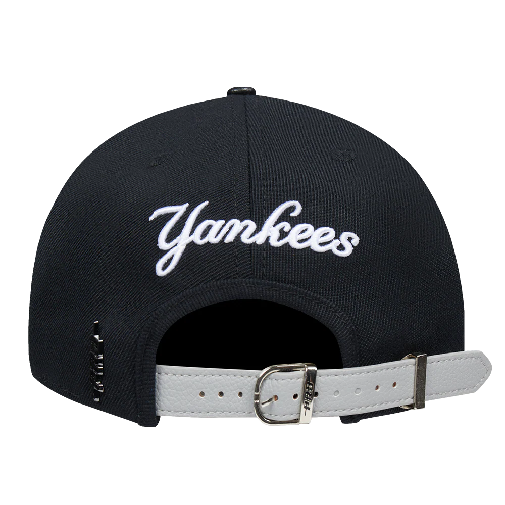 MLB NEW YORK YANKEES DIY PICK STITCH LEATHER PINCH FRONT STRAPBACK (BLACK) - Image 4