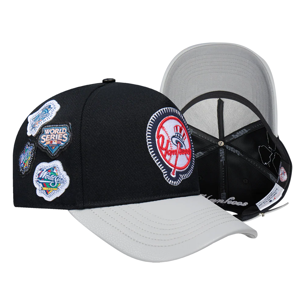 MLB NEW YORK YANKEES DIY PICK STITCH LEATHER PINCH FRONT STRAPBACK (BLACK) - Image 6