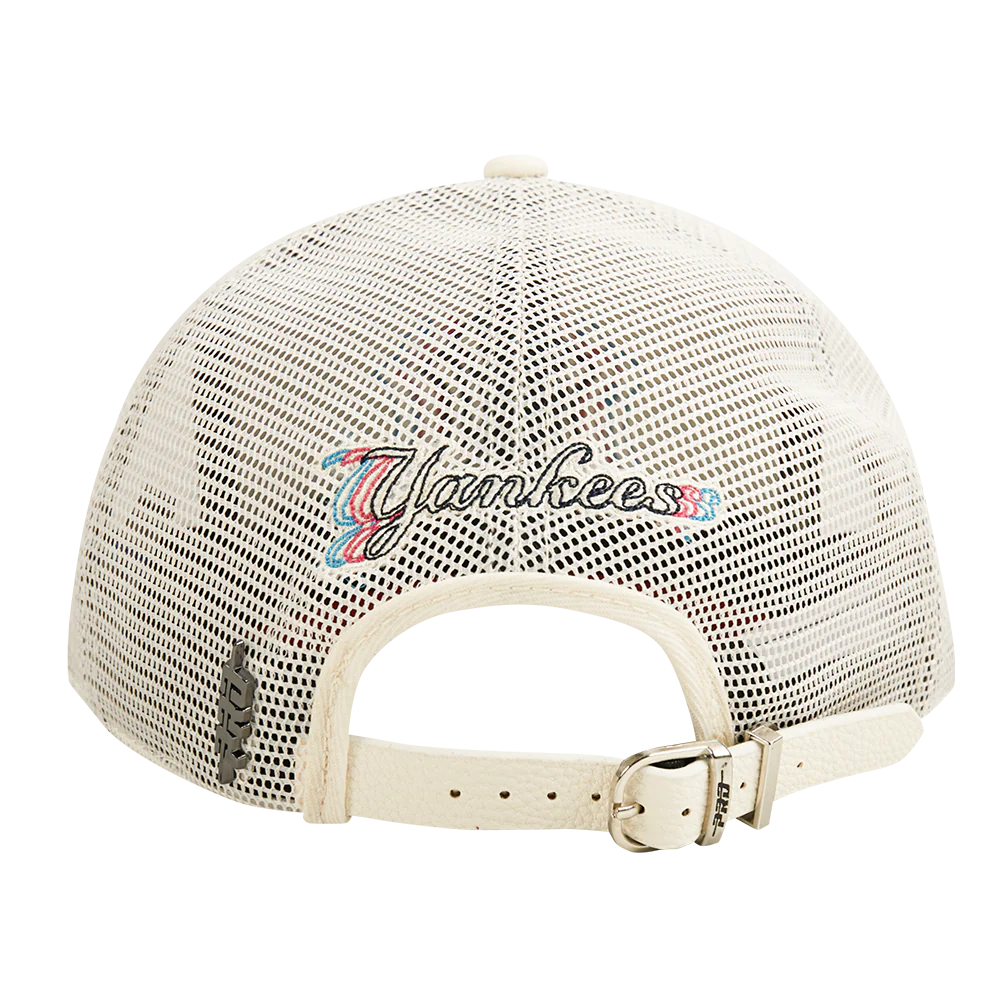 MLB NEW YORK YANKEES ECHO LOGO MEN'S PINCH FRONT LEATHER TRUCKER HAT (EGGSHELL) - Image 4