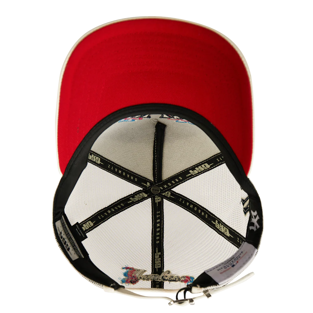 MLB NEW YORK YANKEES ECHO LOGO MEN'S PINCH FRONT LEATHER TRUCKER HAT (EGGSHELL) - Image 6