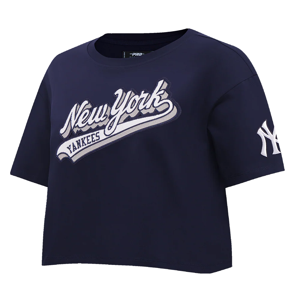 MLB NEW YORK YANKEES SCRIPT TAIL WOMEN'S SINGLE JERSEY BOXY TOP (MIDNIGHT NAVY) - Image 2