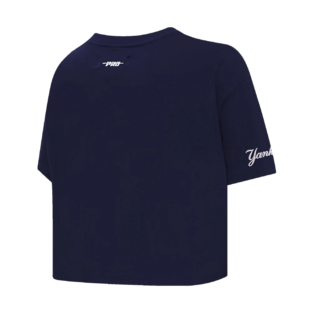 MLB NEW YORK YANKEES SCRIPT TAIL WOMEN'S SINGLE JERSEY BOXY TOP (MIDNIGHT NAVY) - Image 4