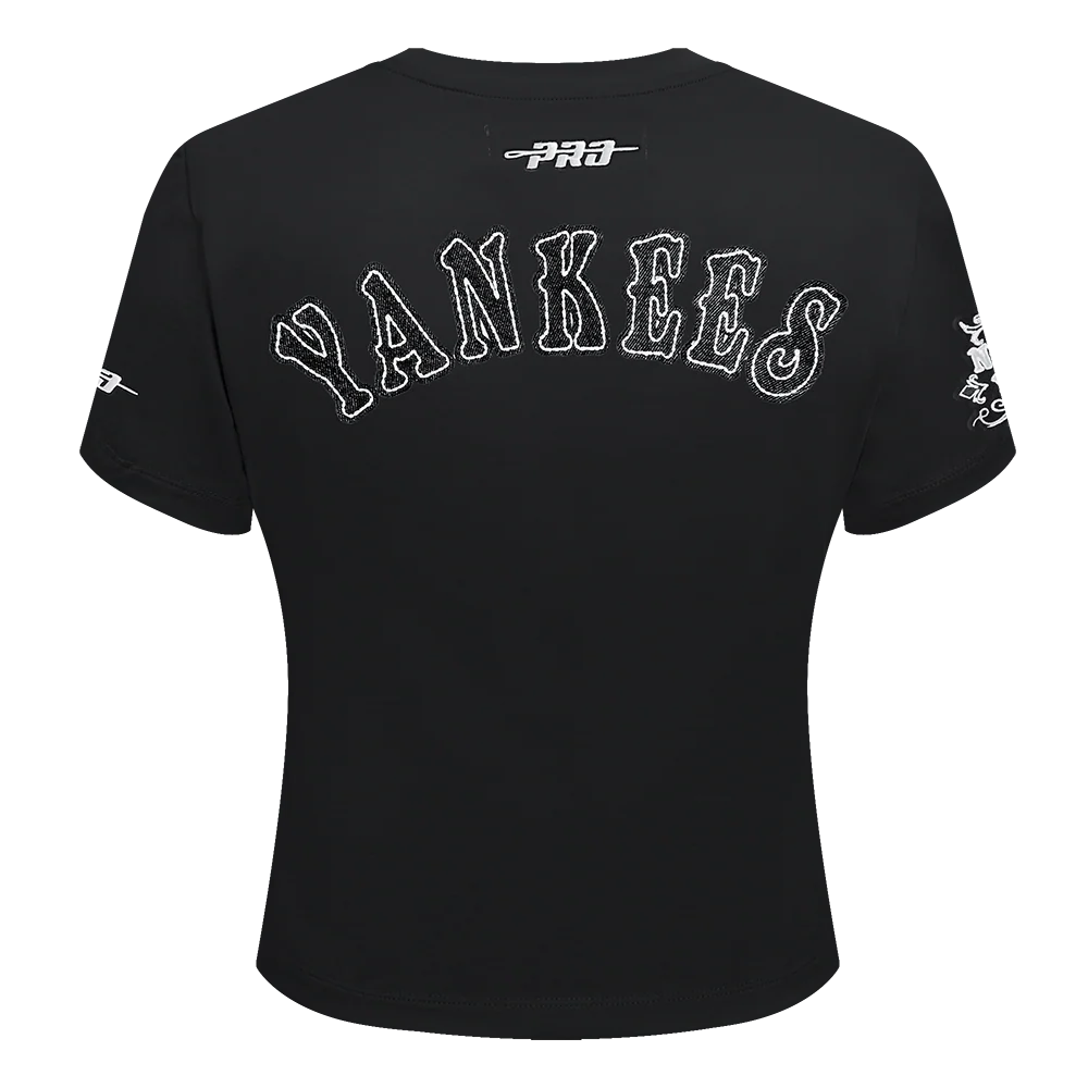 MLB NEW YORK YANKEES REBEL ATHLETICS WOMEN'S BABY DOLL TEE (BLACK) - Image 3