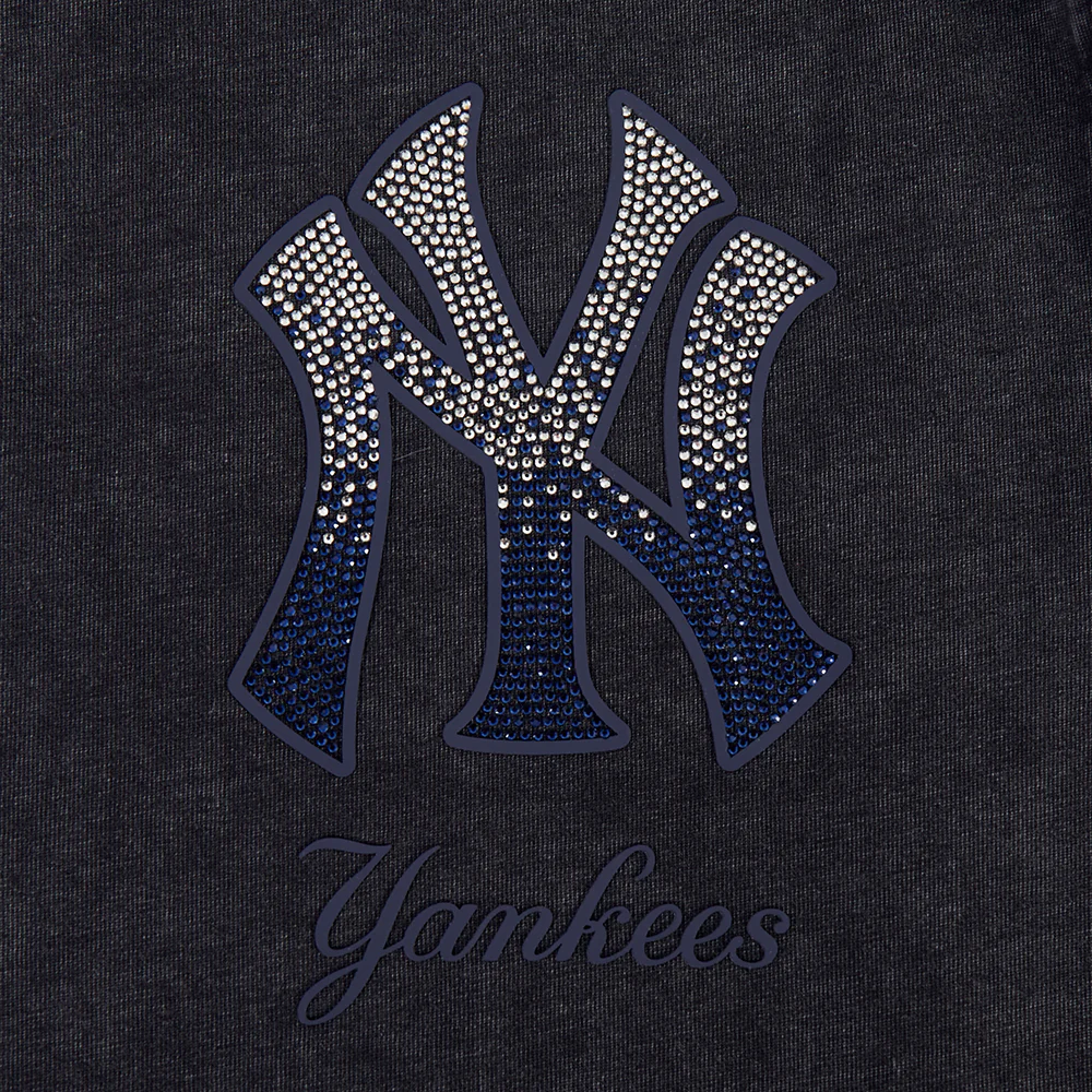MLB NEW YORK YANKEES WASHED JEWELS WOMEN'S S/S BOXY TOP (WASHED BLACK) - Image 5