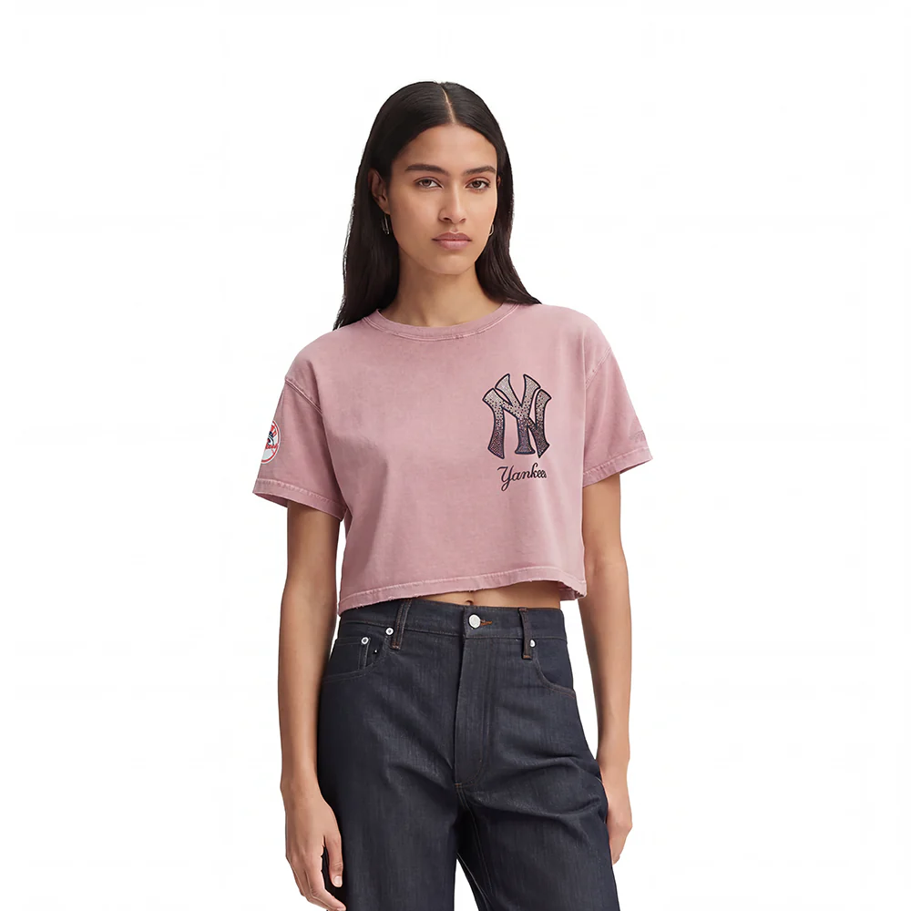 MLB NEW YORK YANKEES WASHED JEWELS WOMEN'S S/S BOXY TOP (WASHED MAUVE)