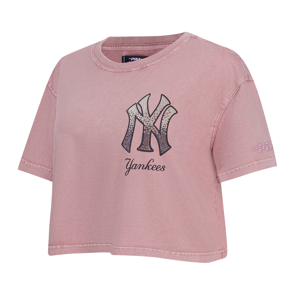 MLB NEW YORK YANKEES WASHED JEWELS WOMEN'S S/S BOXY TOP (WASHED MAUVE) - Image 3