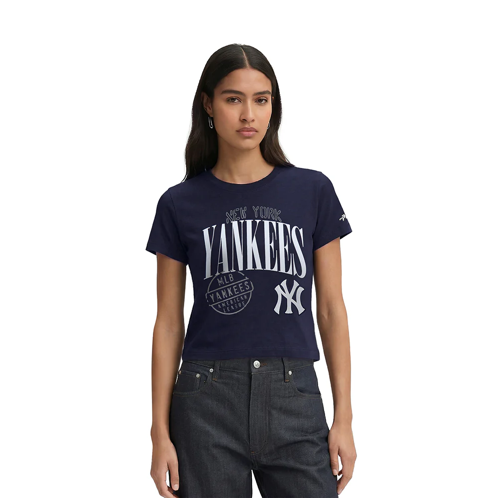 MLB NEW YORK YANKEES STAMPED WOMEN'S S/S SLIM TOP (MIDNIGHT NAVY)