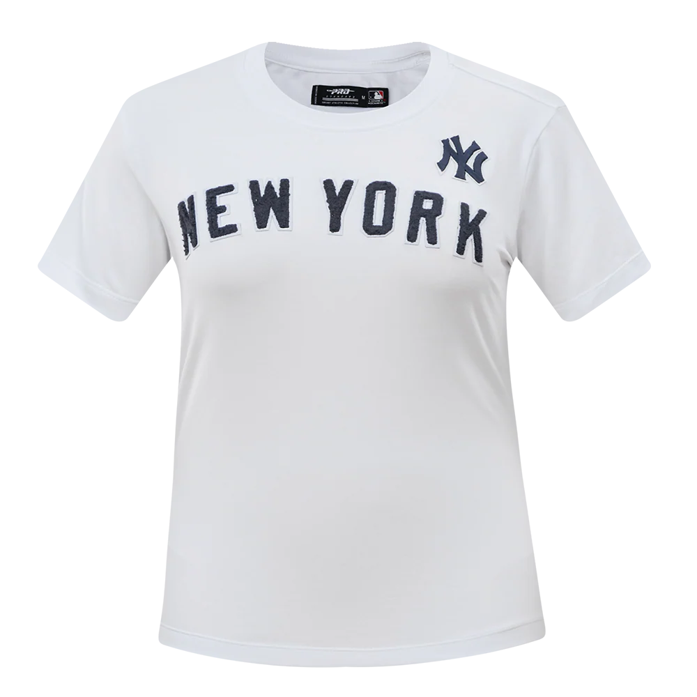 MLB NEW YORK YANKEES CLASSIC SHORT SLEEVE WOMEN'S SINGLE JERSEY SLIM FIT TOP (WHITE)