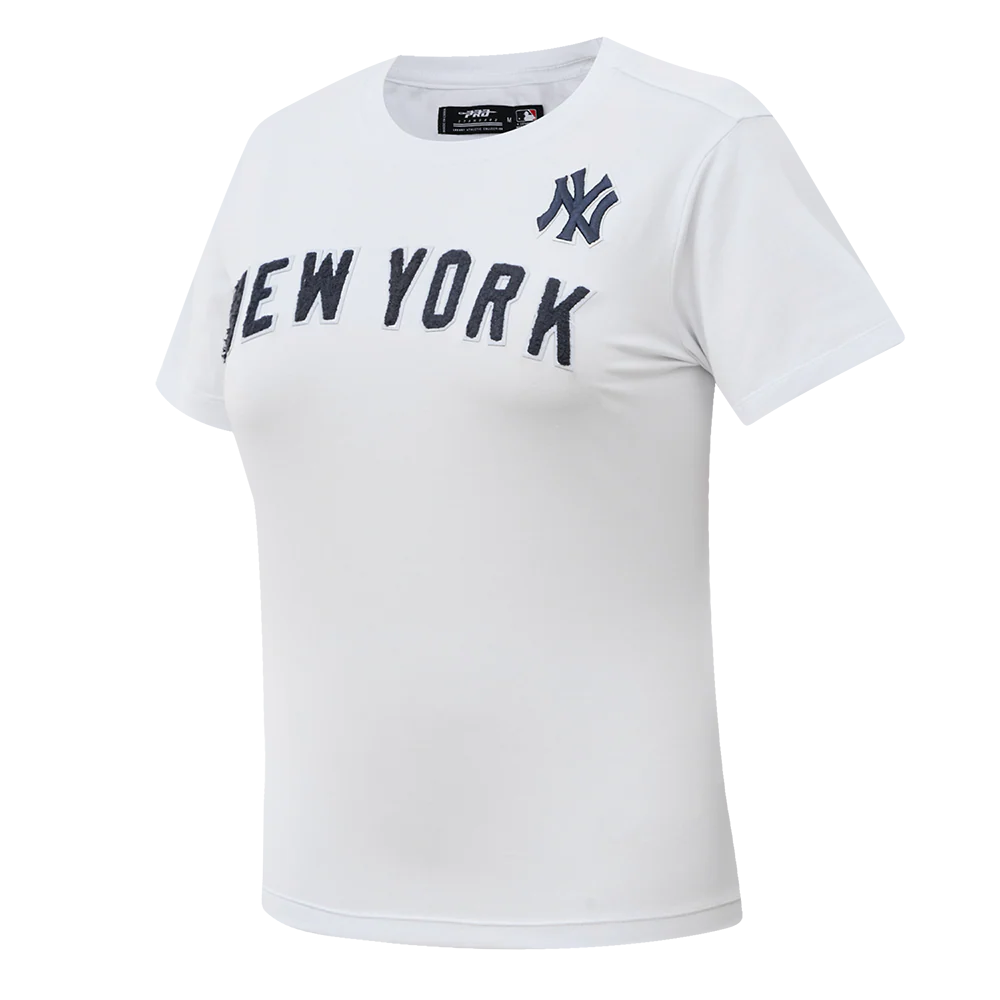 MLB NEW YORK YANKEES CLASSIC SHORT SLEEVE WOMEN'S SINGLE JERSEY SLIM FIT TOP (WHITE) - Image 2