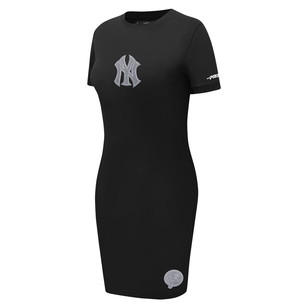 MLB NEW YORK YANKEES REVERSE FRENCH TERRY WOMEN'S BODYCON DRESS (BLACK) - Image 2