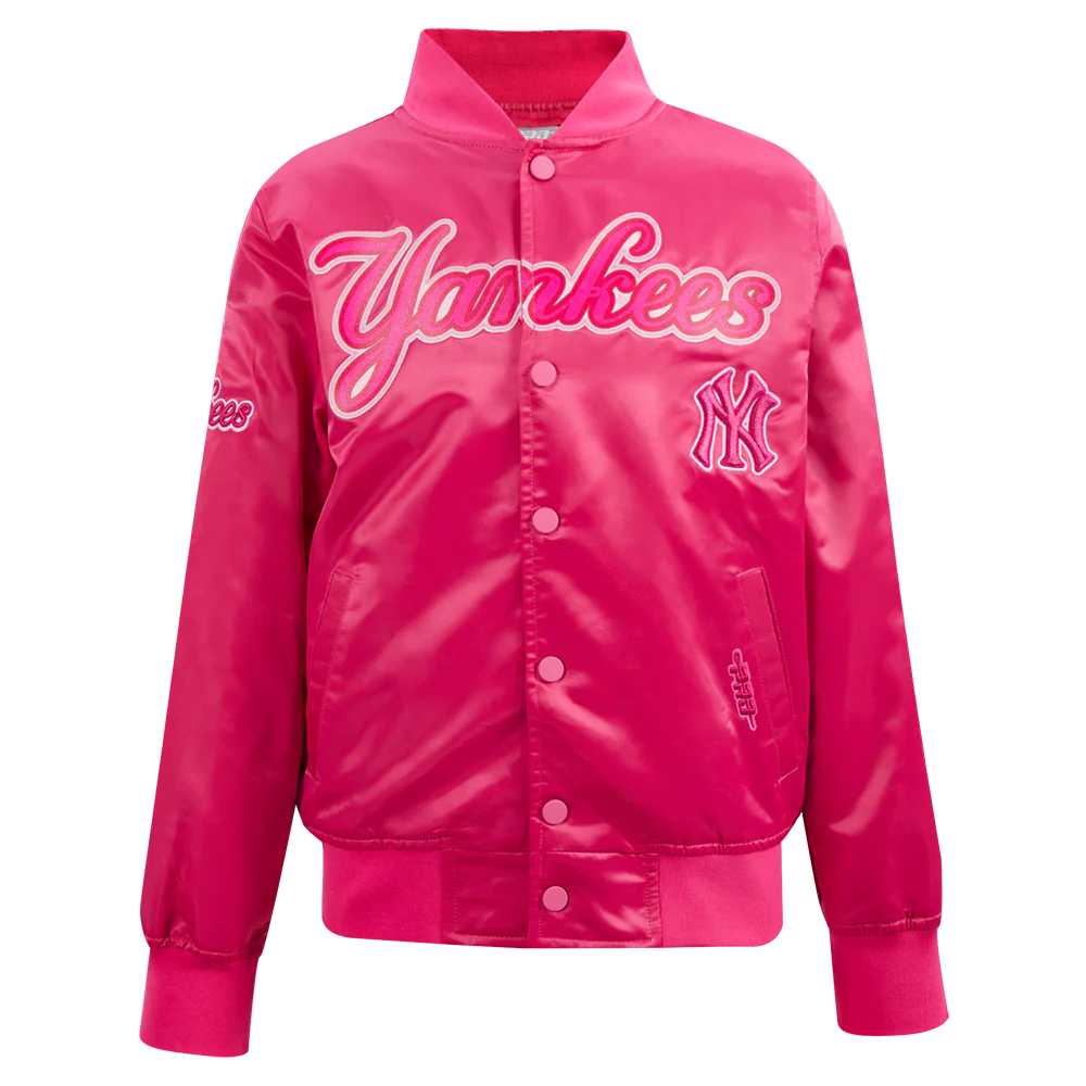 MLB NEW YORK YANKEES TRIPLE PINK BIG GIRLS SATIN JACKET (BEETROOT PURPLE)