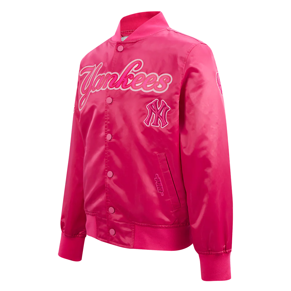 MLB NEW YORK YANKEES TRIPLE PINK BIG GIRLS SATIN JACKET (BEETROOT PURPLE) - Image 2