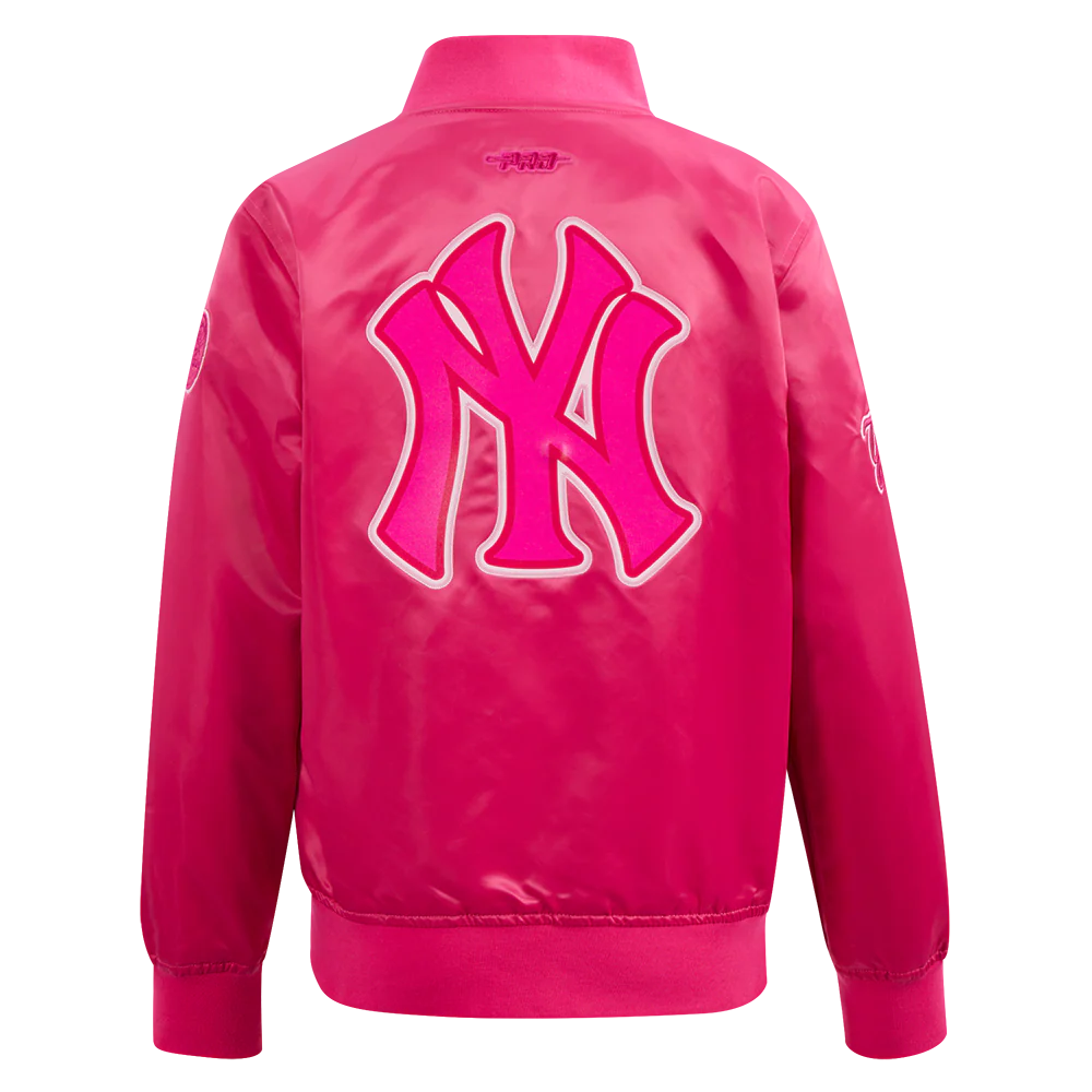 MLB NEW YORK YANKEES TRIPLE PINK BIG GIRLS SATIN JACKET (BEETROOT PURPLE) - Image 3