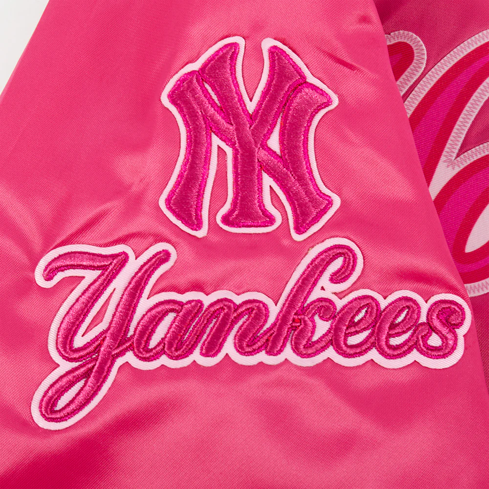 MLB NEW YORK YANKEES TRIPLE PINK BIG GIRLS SATIN JACKET (BEETROOT PURPLE) - Image 6