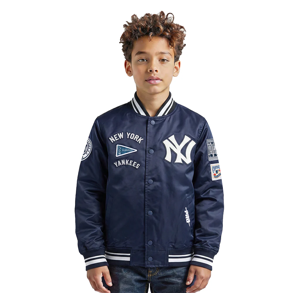 MLB NEW YORK YANKEES RETRO CLASSIC BIG BOYS RIB SATIN JACKET (MIDNIGHT NAVY)