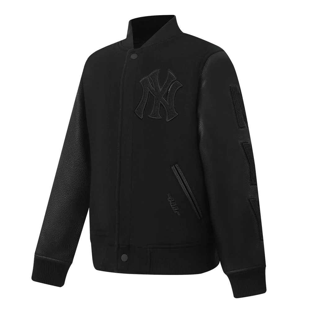 MLB NEW YORK YANKEES TRIPLE BLACK BIG BOYS WOOL VARSITY JACKET (JET BLACK) - Image 2