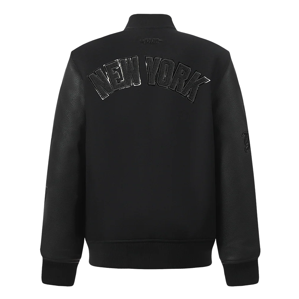 MLB NEW YORK YANKEES TRIPLE BLACK BIG BOYS WOOL VARSITY JACKET (JET BLACK) - Image 3
