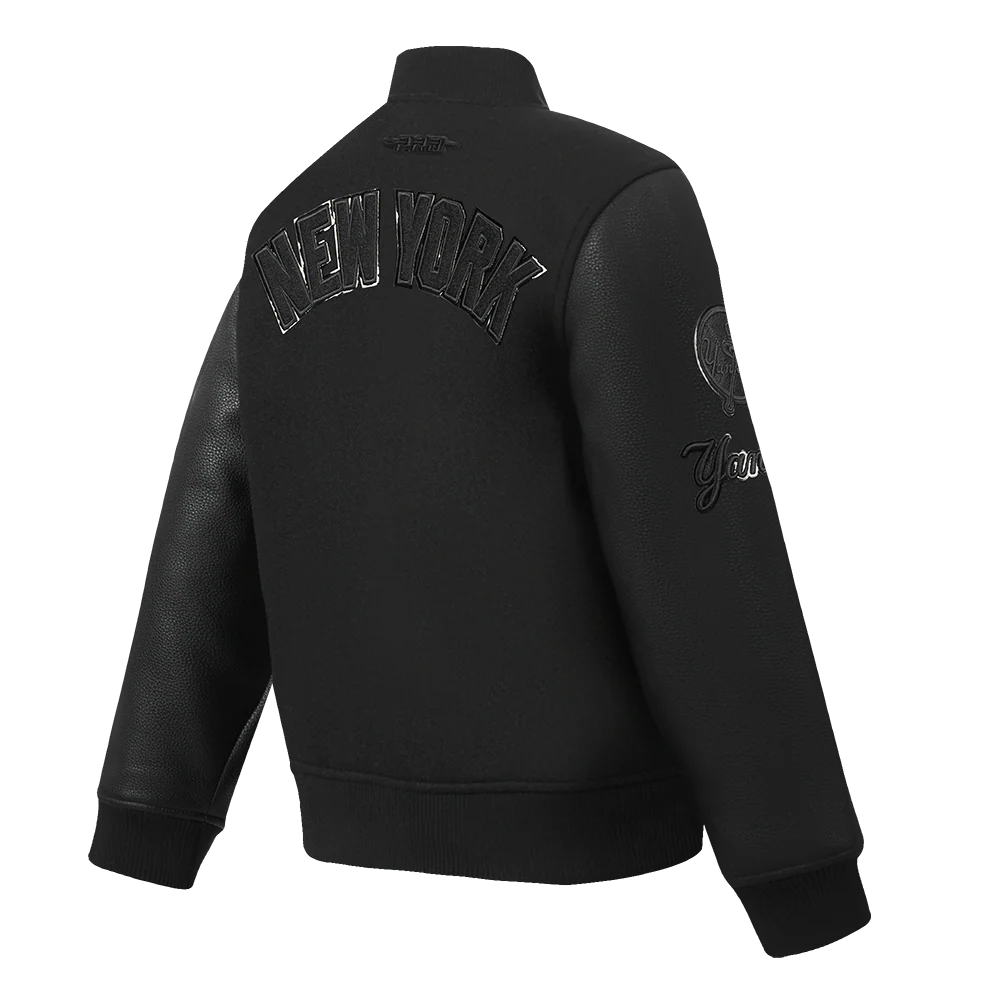 MLB NEW YORK YANKEES TRIPLE BLACK BIG BOYS WOOL VARSITY JACKET (JET BLACK) - Image 4