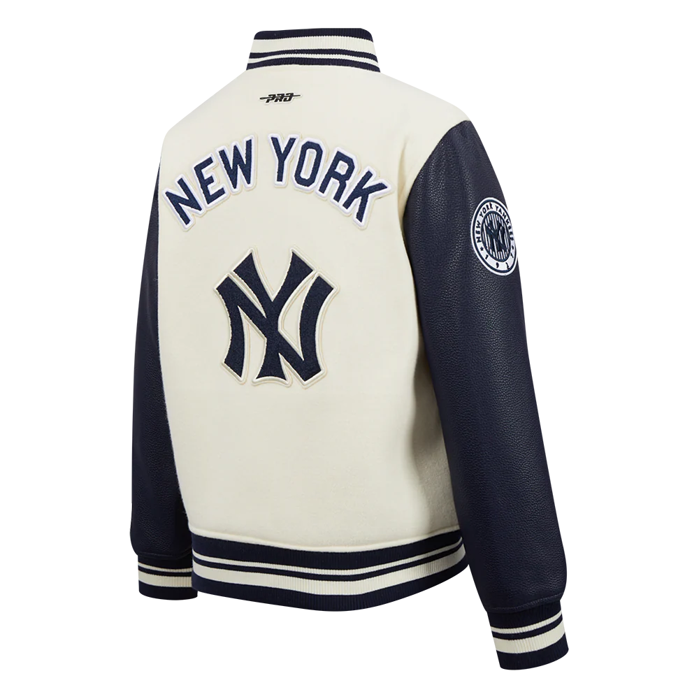 MLB NEW YORK YANKEES RETRO CLASSIC BIG BOYS RIB WOOL VARSITY JACKET (EGGSHELL/ MIDNIGHT NAVY) - Image 4