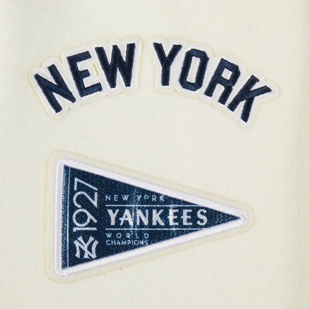 MLB NEW YORK YANKEES RETRO CLASSIC BIG BOYS RIB WOOL VARSITY JACKET (EGGSHELL/ MIDNIGHT NAVY) - Image 6