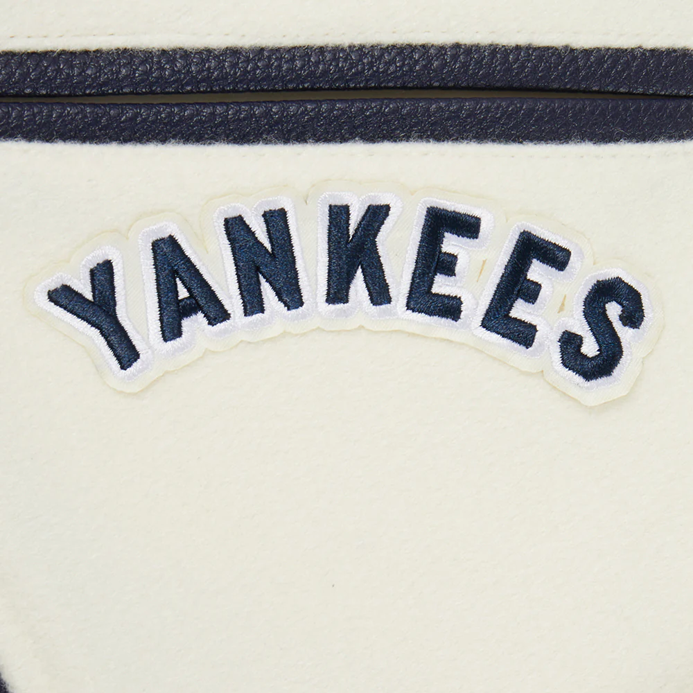 MLB NEW YORK YANKEES RETRO CLASSIC BIG BOYS RIB WOOL VARSITY JACKET (EGGSHELL/ MIDNIGHT NAVY) - Image 7