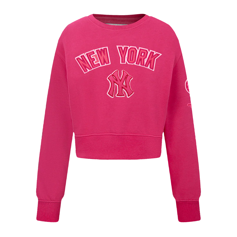 MLB NEW YORK YANKEES TRIPLE PINK BIG GIRLS FLEECE CREWNECK (BEETROOT PURPLE)