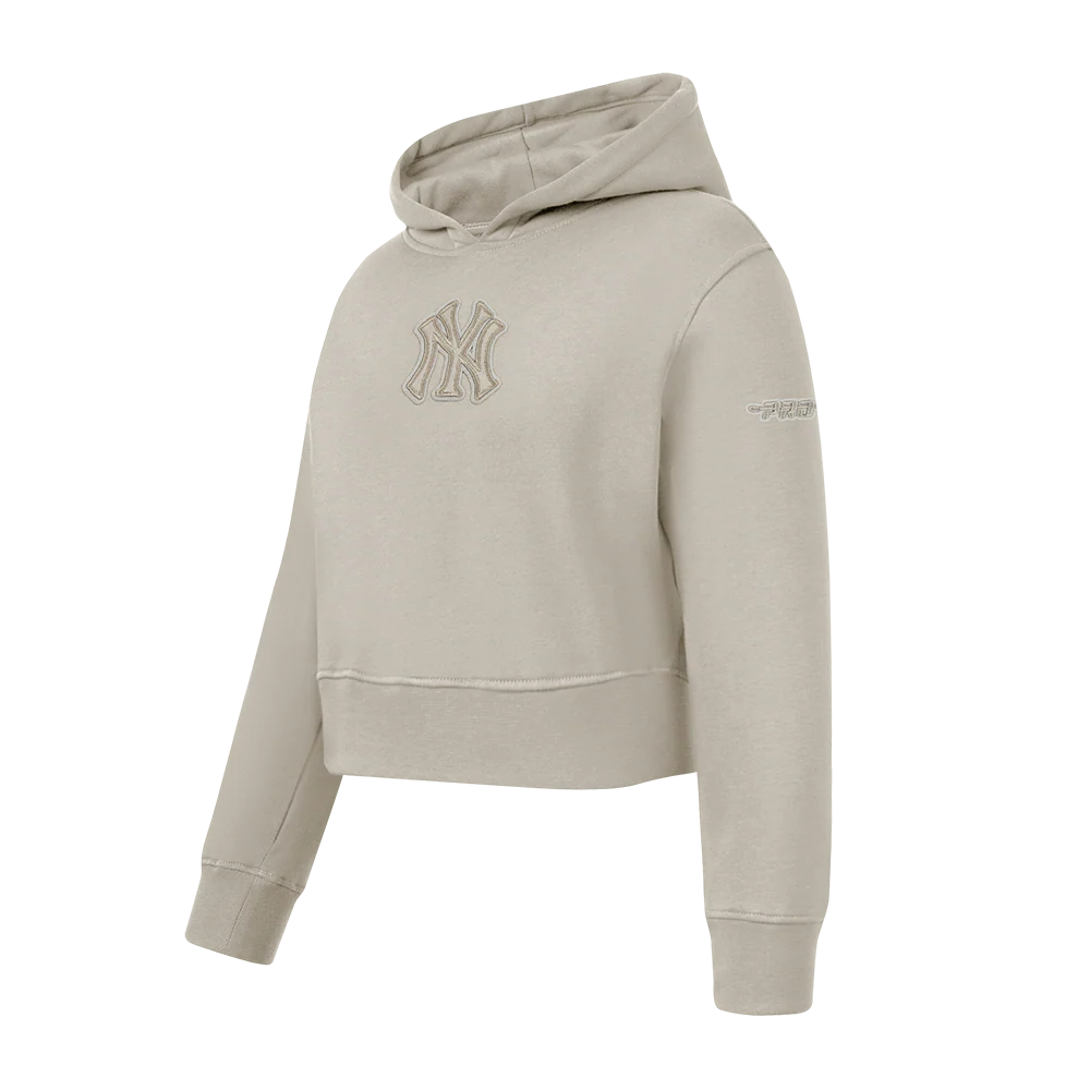 MLB NEW YORK YANKEES NEUTRAL BIG GIRLS FLEECE PULLOVER HOODIE (TAUPE) - Image 2
