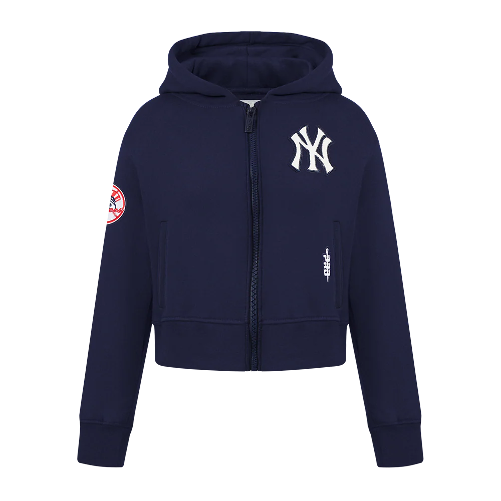 MLB NEW YORK YANKEES CLASSIC BIG GIRLS FLEECE FULL ZIP HOODIE (MIDNIGHT NAVY)