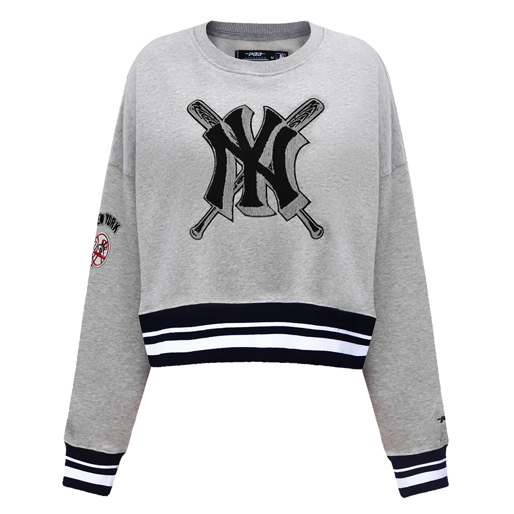MLB NEW YORK YANKEES MASHUP WOMEN'S RIB CREWNECK (HEATHER GREY/MIDNIGHT NAVY)