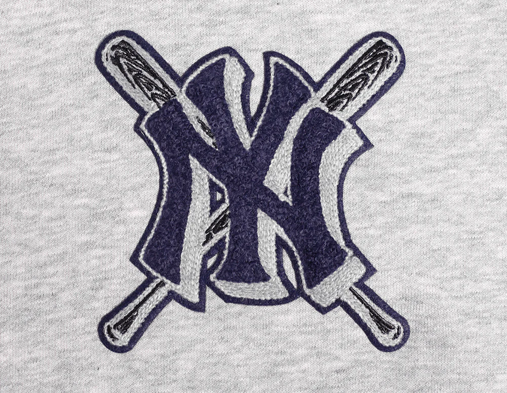 MLB NEW YORK YANKEES MASHUP WOMEN'S RIB CROPPED PULLOVER HOODIE (HEATHER GREY/MIDNIGHT NAVY) - Image 5