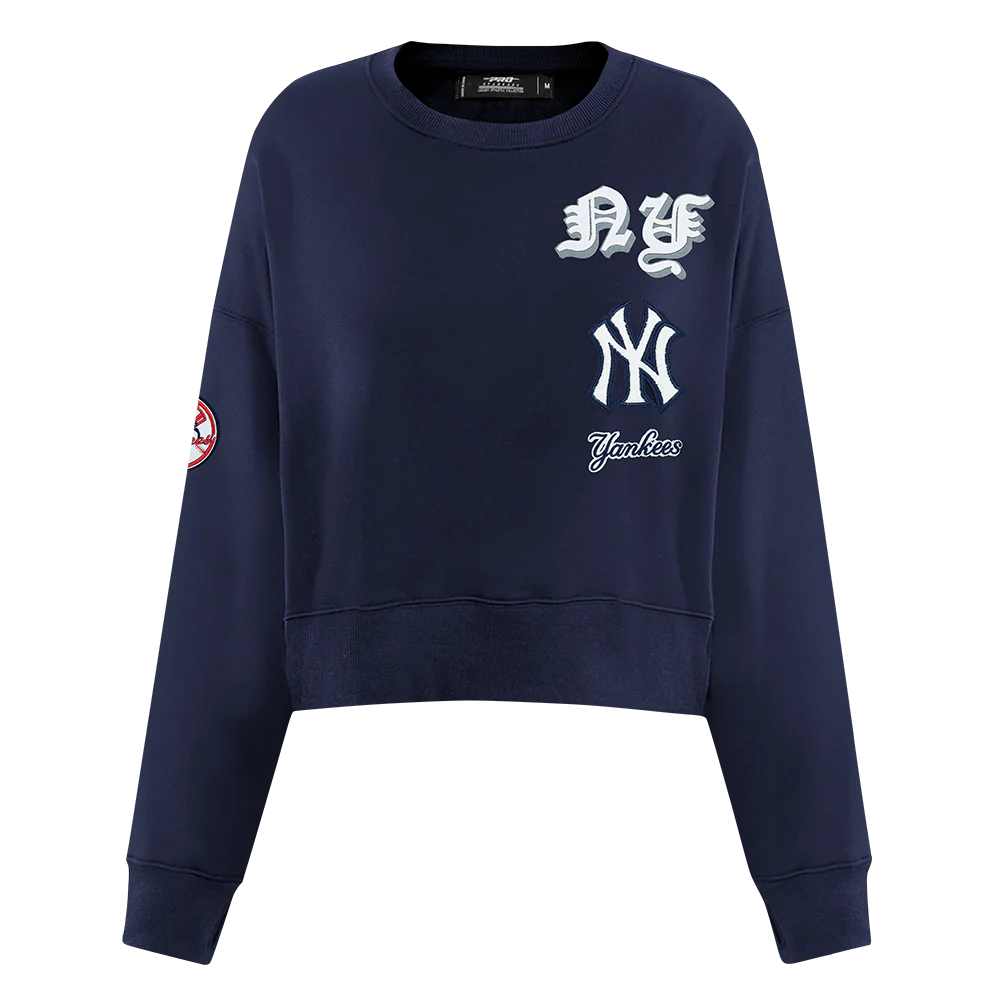MLB NEW YORK YANKEES OLD ENGLISH WOMEN'S CREWNECK (MIDNIGHT NAVY)
