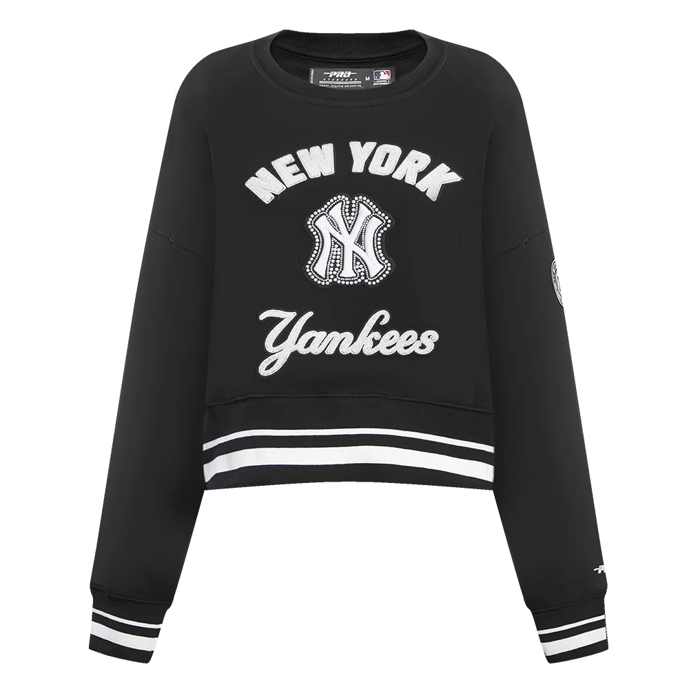 MLB NEW YORK YANKEES PEARLS WOMEN'S RIB FLEECE CREWNECK (BLACK)