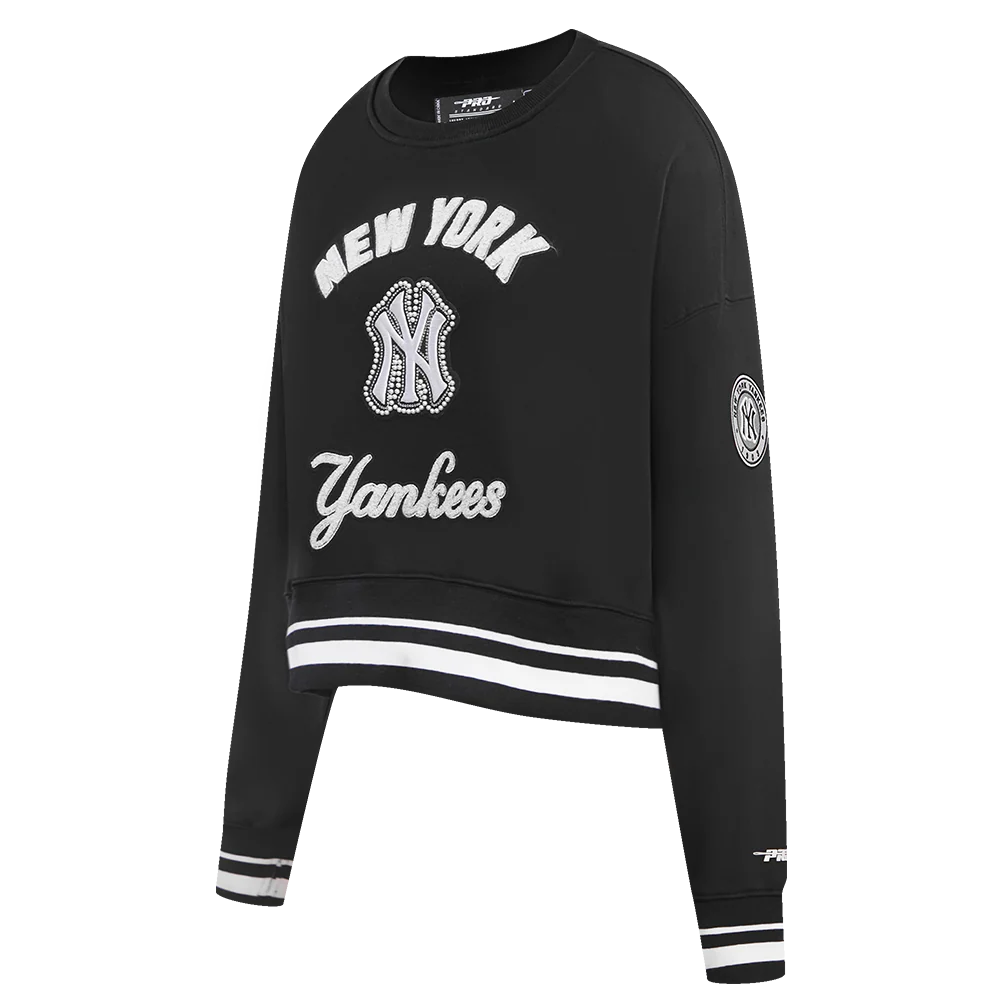 MLB NEW YORK YANKEES PEARLS WOMEN'S RIB FLEECE CREWNECK (BLACK) - Image 2