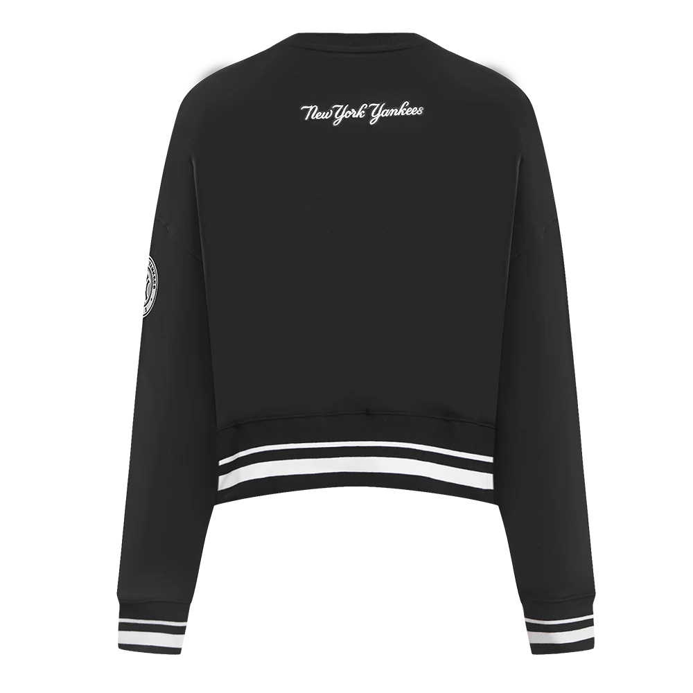 MLB NEW YORK YANKEES PEARLS WOMEN'S RIB FLEECE CREWNECK (BLACK) - Image 4