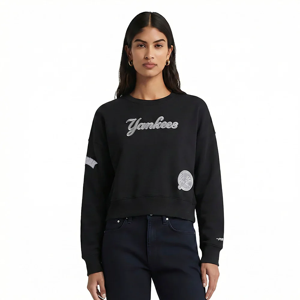 MLB NEW YORK YANKEES REVERSE FRENCH TERRY WOMEN'S FLEECE CREWNECK (BLACK)