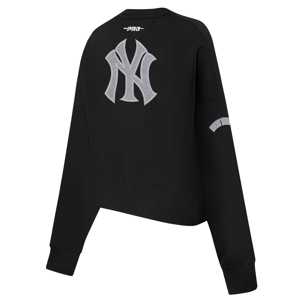 MLB NEW YORK YANKEES REVERSE FRENCH TERRY WOMEN'S FLEECE CREWNECK (BLACK) - Image 6