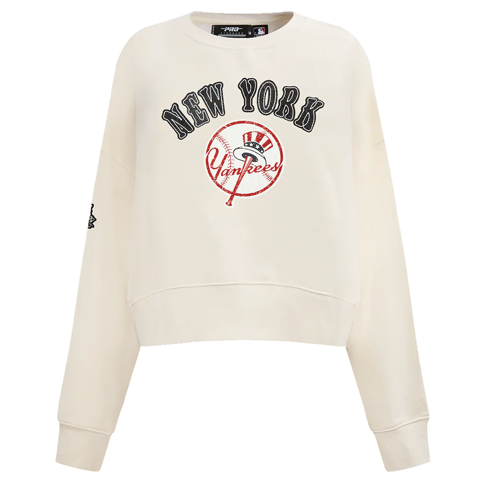 MLB NEW YORK YANKEES REBEL ATHLETICS WOMEN'S FLC CREWNECK (EGGSHELL)
