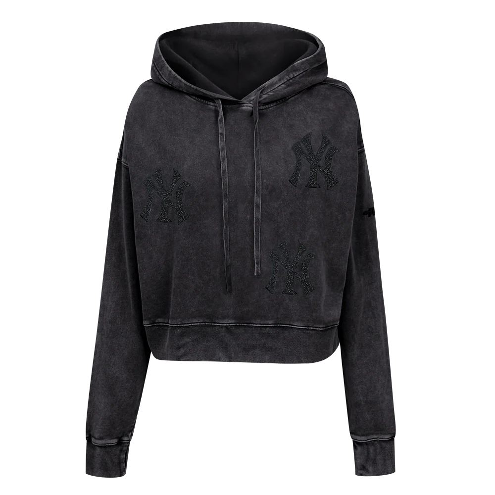 MLB NEW YORK YANKEES WASHED CRYSTALLINE WOMEN'S ENZYME WASH FT CROPPED (WASHED BLACK) - Image 3