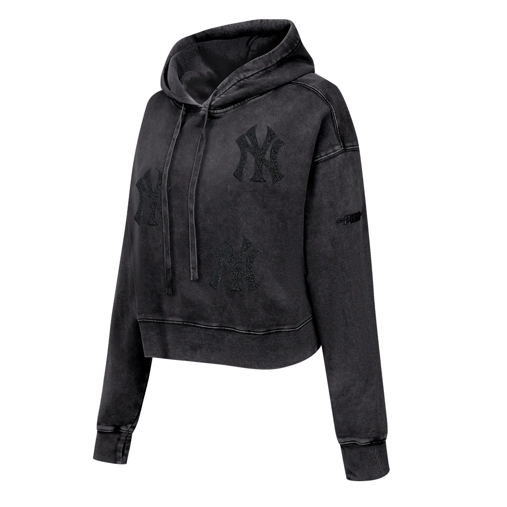 MLB NEW YORK YANKEES WASHED CRYSTALLINE WOMEN'S ENZYME WASH FT CROPPED (WASHED BLACK) - Image 4