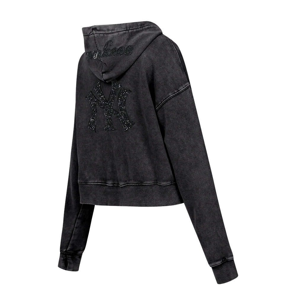 MLB NEW YORK YANKEES WASHED CRYSTALLINE WOMEN'S ENZYME WASH FT CROPPED (WASHED BLACK) - Image 6