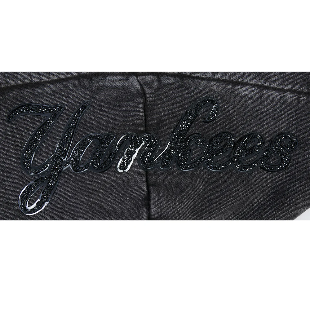 MLB NEW YORK YANKEES WASHED CRYSTALLINE WOMEN'S ENZYME WASH FT CROPPED (WASHED BLACK) - Image 8