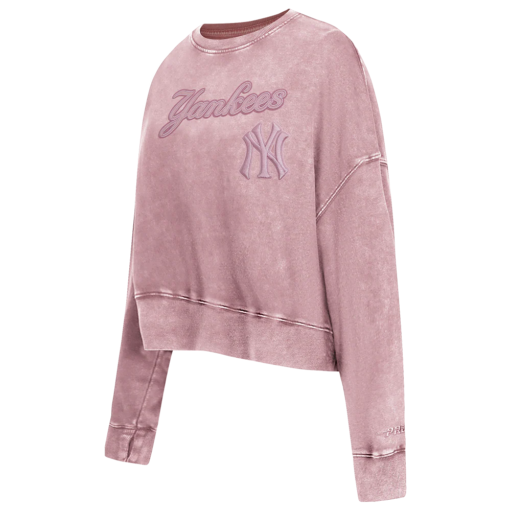 MLB NEW YORK YANKEES WASHED CLASSIC WOMEN'S ENZYME WASH FT CREWNECK (WASHED MAUVE) - Image 2