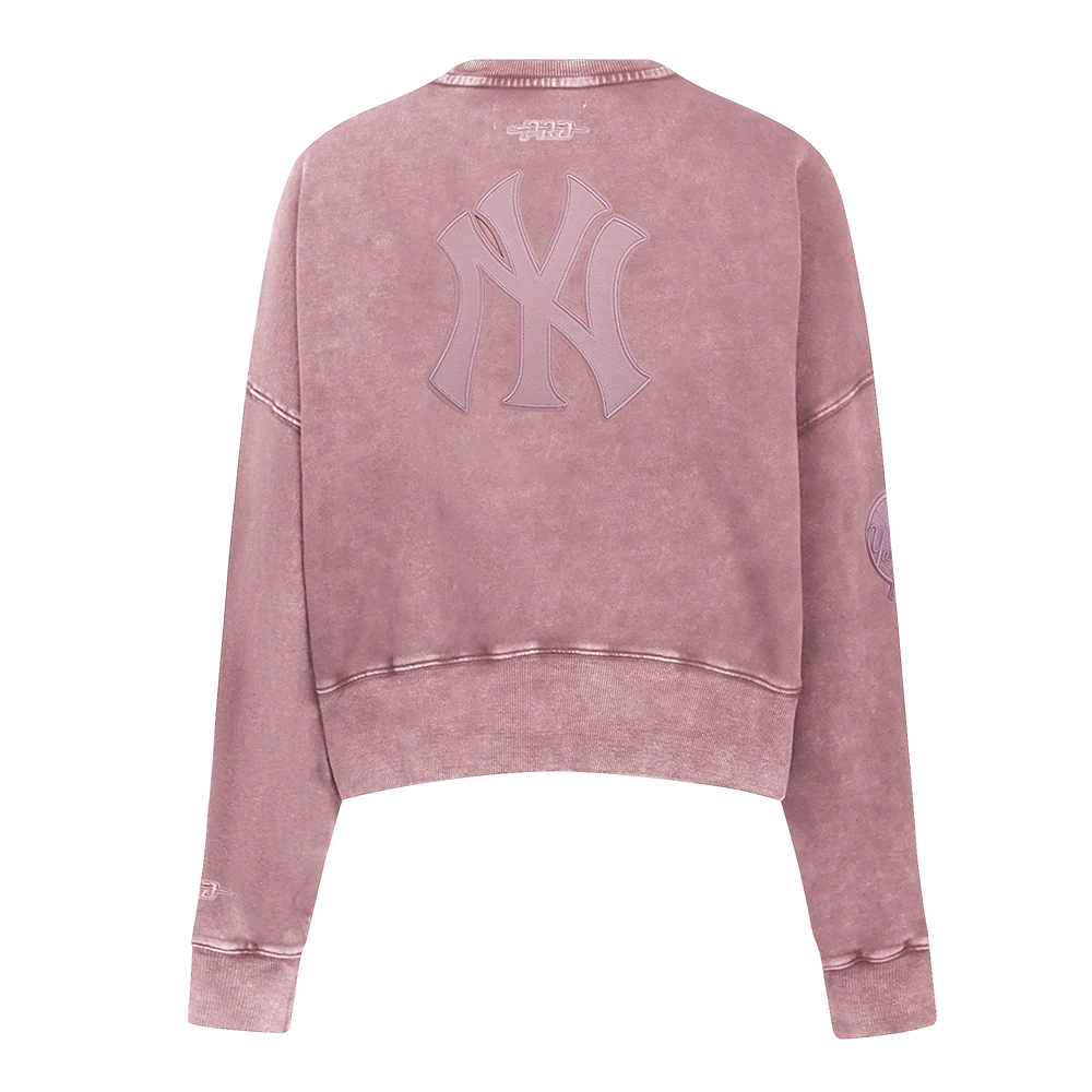 MLB NEW YORK YANKEES WASHED CLASSIC WOMEN'S ENZYME WASH FT CREWNECK (WASHED MAUVE) - Image 3
