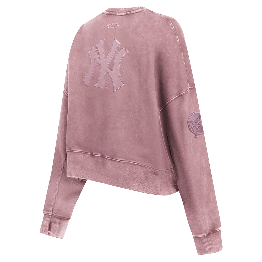 MLB NEW YORK YANKEES WASHED CLASSIC WOMEN'S ENZYME WASH FT CREWNECK (WASHED MAUVE) - Image 4