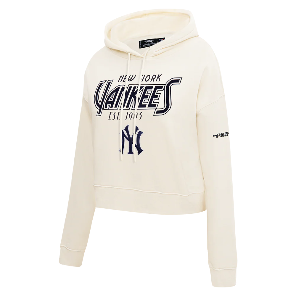MLB NEW YORK YANKEES PARADISE WOMEN'S CROPPED PULLOVER HOODIE (EGGSHELL) - Image 3