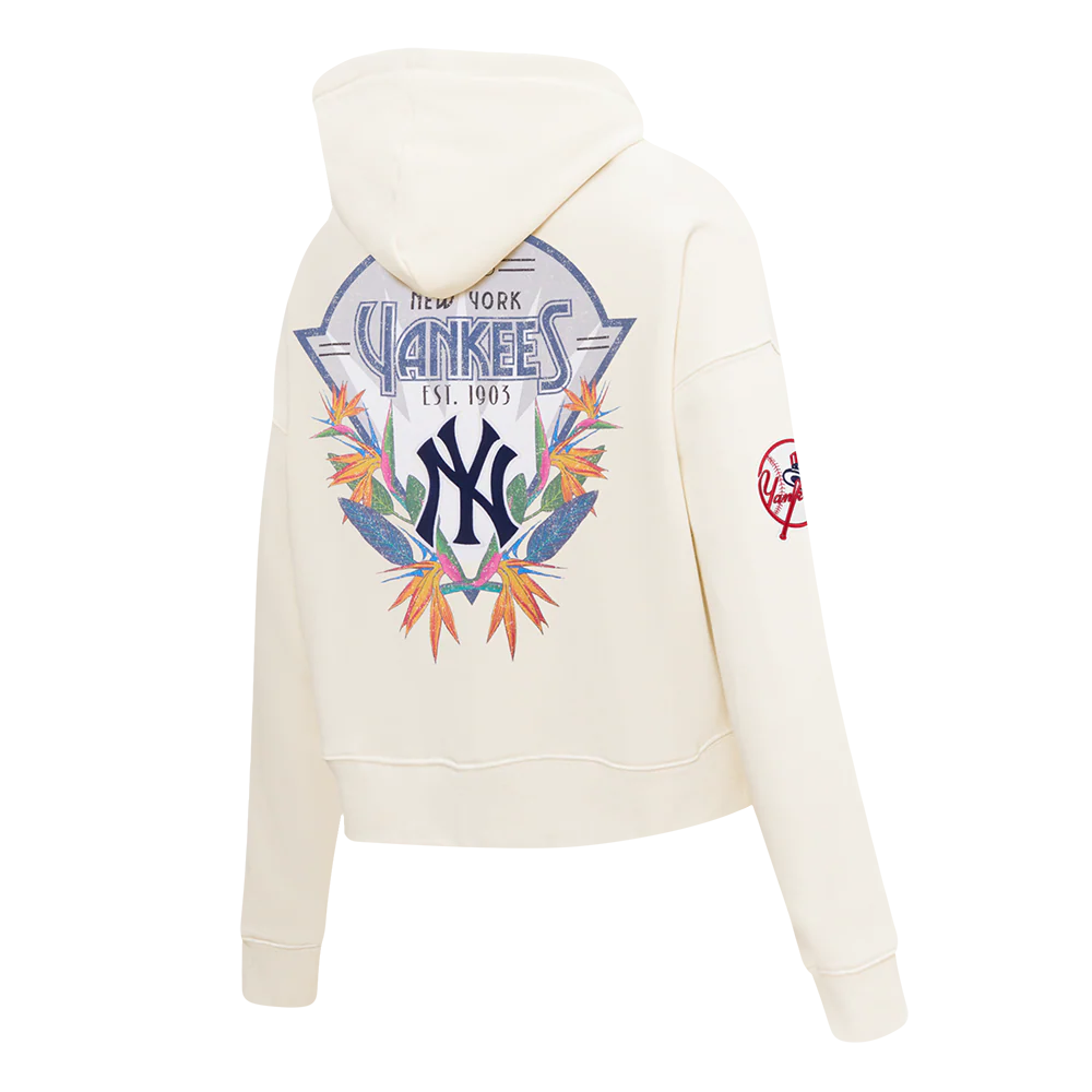 MLB NEW YORK YANKEES PARADISE WOMEN'S CROPPED PULLOVER HOODIE (EGGSHELL) - Image 4