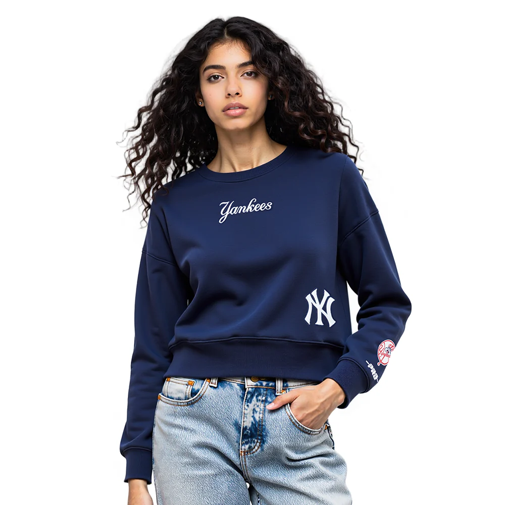MLB NEW YORK YANKEES WINGSPAN WOMEN'S FLC CREWNECK (MIDNIGHT NAVY) - Image 2