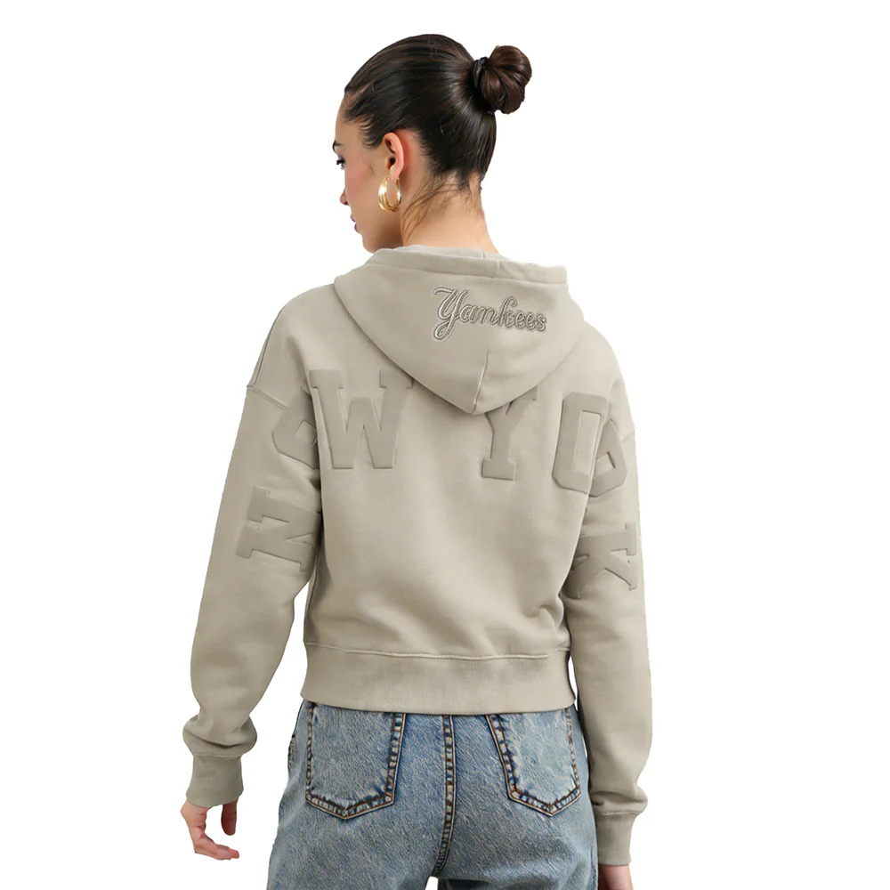 MLB NEW YORK YANKEES WINGSPAN WOMEN'S FLC CROPPED PO HOODIE (TAUPE)