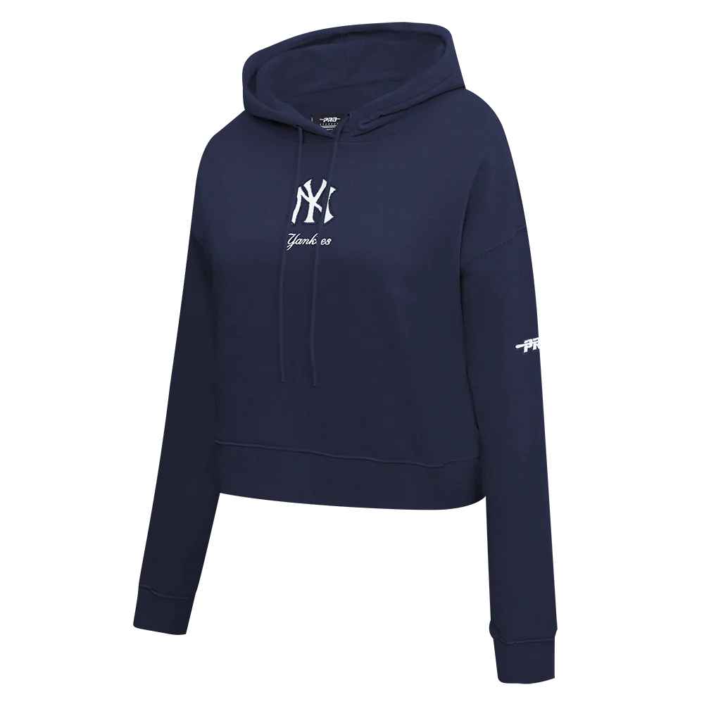 MLB NEW YORK YANKEES CLASSIC CHENILLE WOMEN'S FLC CROPPED PO HOODIE (MIDNIGHT NAVY) - Image 3