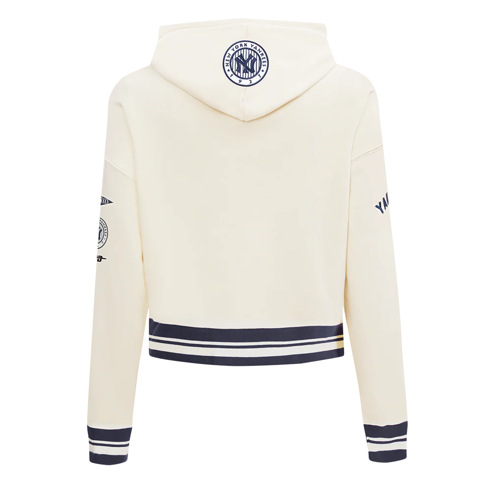 MLB NEW YORK YANKEES RETRO CLASSIC WOMEN'S RIB FLC CROPPED PO HOODIE (EGGSHELL/ MIDNIGHT NAVY) - Image 4